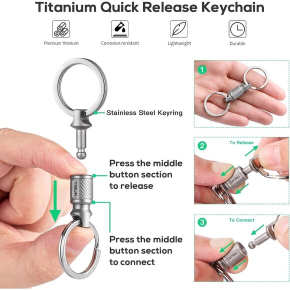 Titanium Quick Release Keychain Retractable Key Chain Detachable Keychain Clip - Picture 2 of 7